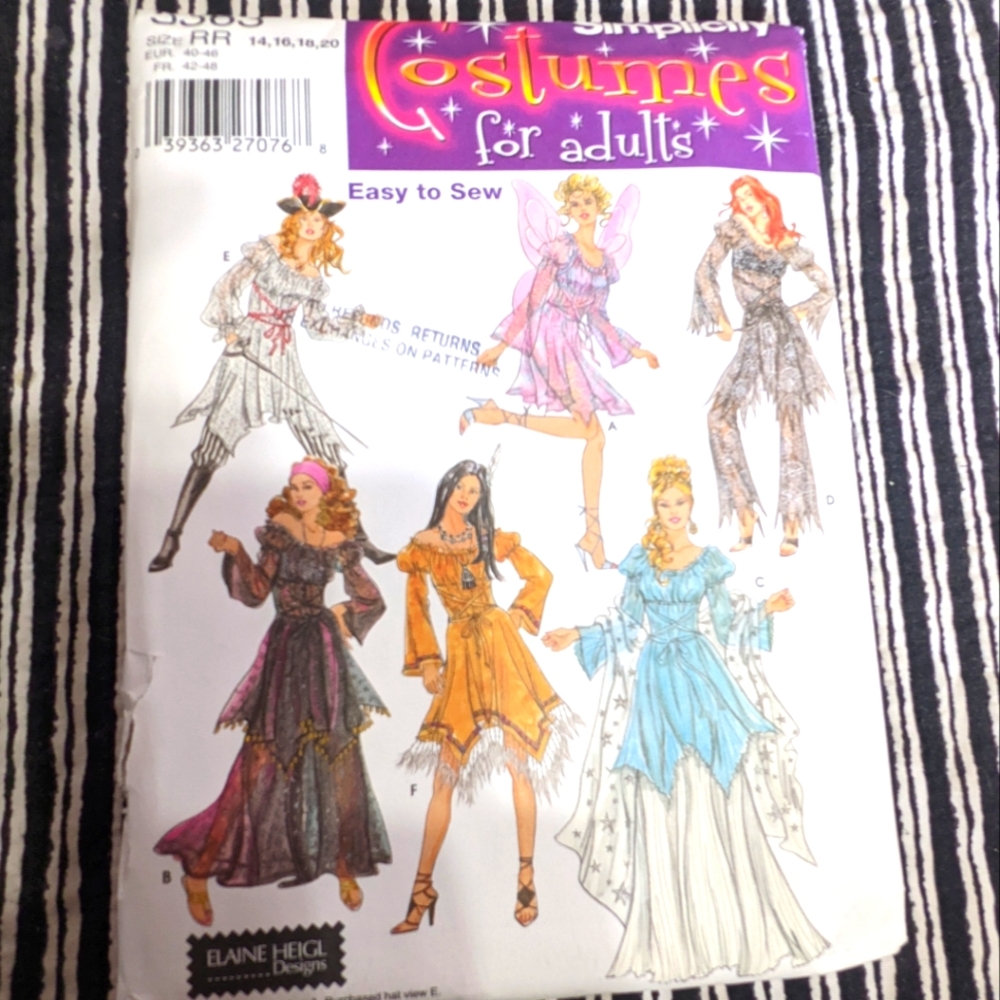 Simplicity Costumes 5363 Size RR 14,16,18,20 Misses Pattern Only